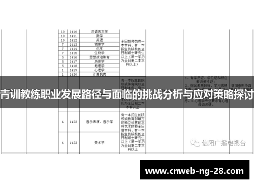 青训教练职业发展路径与面临的挑战分析与应对策略探讨